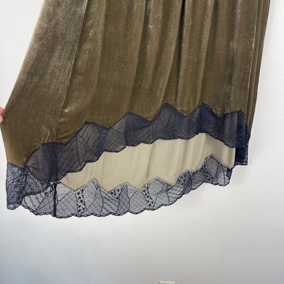 Zadig & Voltaire Joslin Velvet Midi Skirt Brown Green High Low Lace Trim Size 40 - Picture 6 of 15